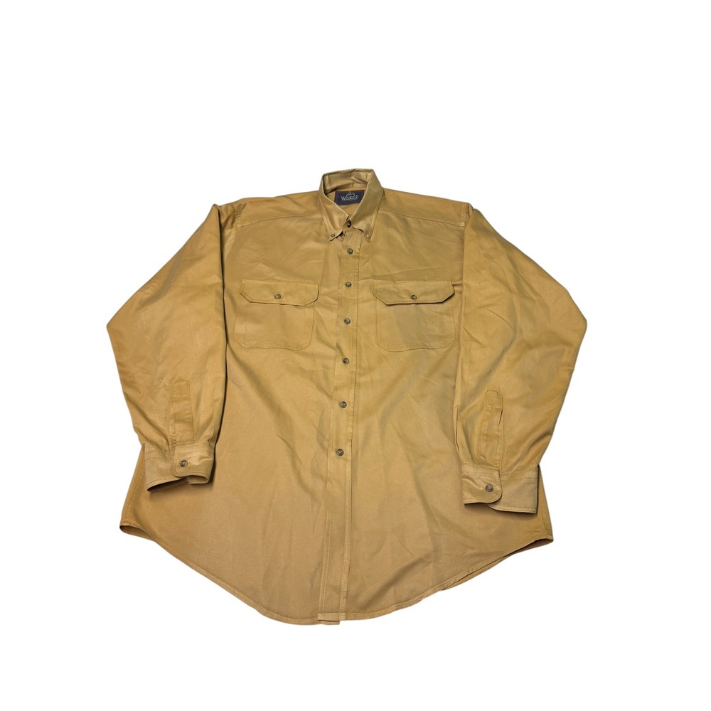 Vintage 80s Woolrich Mens Tan Khaki Long Sleeve Button Down Utility Shirt XL